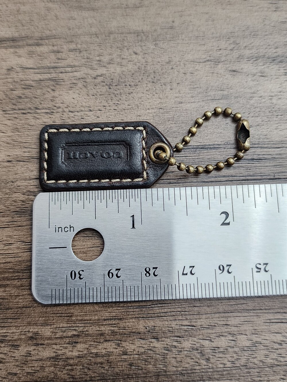 Coach Dark Brown Leather Hang Tag with Brass Ball Chain